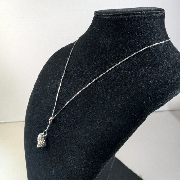 Swarovski Puffed Heart Pendant with Crystals & Lariat device on box chain Swans - Picture 2 of 9